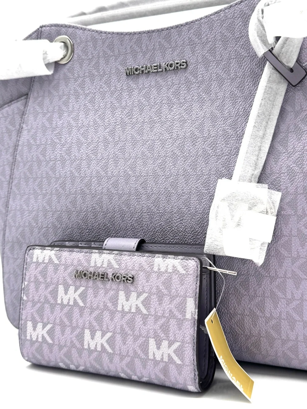 Michael Kors Large Signature Logo Shoulder Bag w Matching Bifold Wallet - Lilac